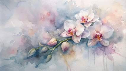 Soft pastel orchids watercolor background