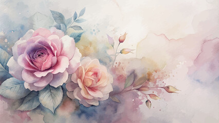 Soft pastel rose flower watercolor background