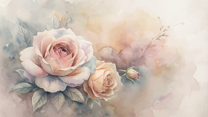 Soft pastel rose flower watercolor background