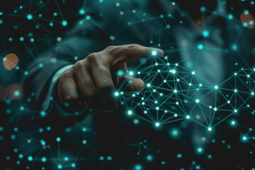 Fototapeta premium Abstract background of technology with touching hands of a businessman.