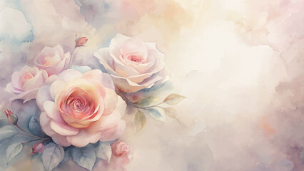 Soft pastel rose flower watercolor background