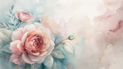 Soft pastel rose flower watercolor background