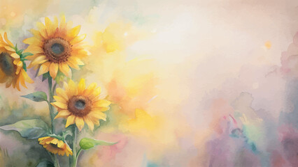 Soft pastel sunflower watercolor background