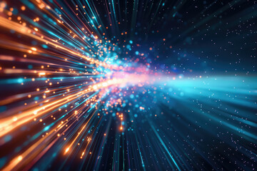 Naklejka premium Abstract digital background with glowing orange and blue light streaks.