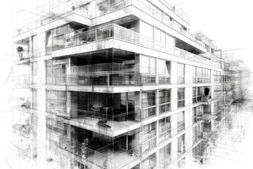  Abstract black and white architectural sketch of a government building