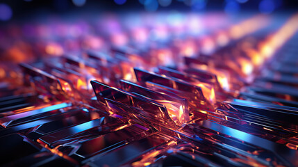 interlocking shiny red and blue geometric shapes