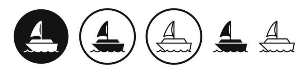 Sailboat vector icon set in black and white color.