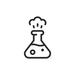 Chemical experiment, linear style icon. Flask with chemical substance and smoke. Editable stroke width
