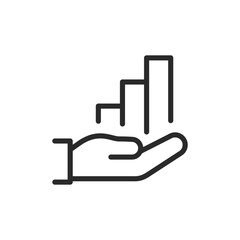Bar graph in hand, linear style icon. data management or support showing growth. Editable stroke width.