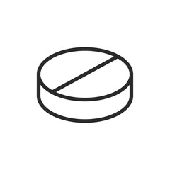 Tablet, linear style icon. single round medication tablet. Editable stroke width.