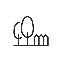 Garden, linear style icon. Trees and fence. backyard or vegetable garden. Editable stroke width