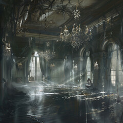 Night Waterfall Inside Old Abandoned Factory