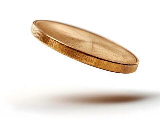 Spinning Golden Coin in Mid air with Motion Blur on White Background
