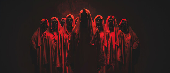 Obraz premium A devil cults nighttime ritual in red robes