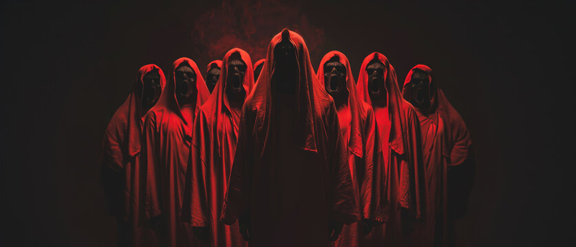 A devil cults nighttime ritual in red robes