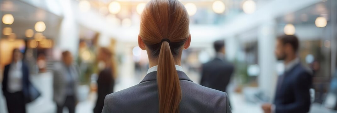 Businesswoman Walking Through Modern Office Building