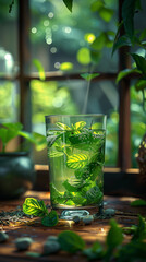 cup of green tea on the table at Chinese style room