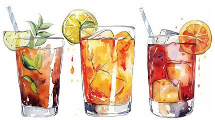 Adorable iced tea watercolor clipart on a white background with ample room for copy