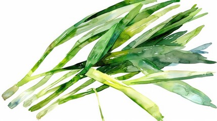 Fototapeta premium Adorable leek watercolor clipart on a white background, leaving room for text