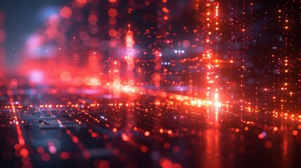 Fototapeta premium Futuristic Digital Grid: Illustrate a futuristic digital grid with glowing lines and nodes, creating a high-tech and immersive atmosphere perfect for tech-themed visuals. 