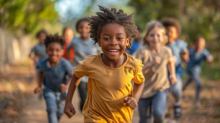 american child running on race track
