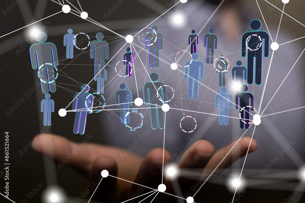 Poster Neural network concept. Connected cells with links.