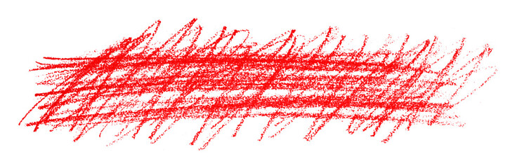 Red pencil strokes isolated on transparent background.