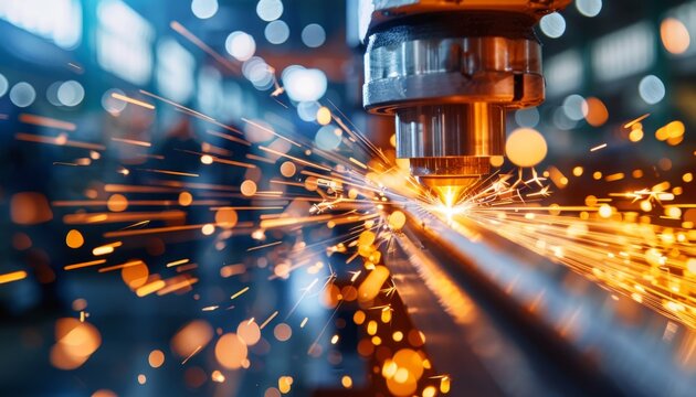 Precision laser cutting of metal in industrial factory setting for efficient production