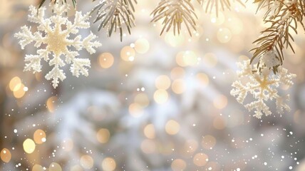 Winter snow background,, with beautiful light and snowflakes , beautiful bokeh circles, banner format, a place to copy.