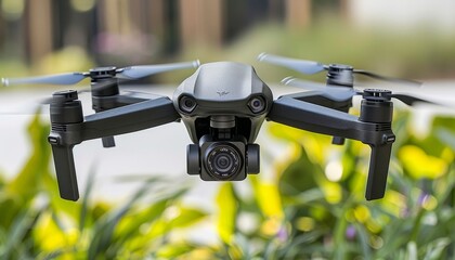 Aerial drone equipped with camera capturing breathtaking urban cityscape view from above