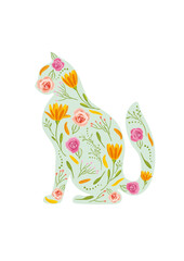 Floral cat. Abstract design with roses and daisy