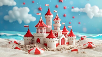 Patriotic Sandcastle Competition on Independence Day 3D Render