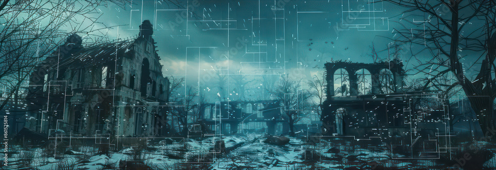 Poster conceptual image of hightech holographic displays showcasing realtime data in a smart city with room