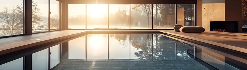 Sleek Minimalist Indoor Pool with Panoramic Windows Offering Natural Light