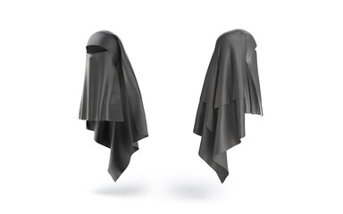 Blank black female niqab mockup, back side view