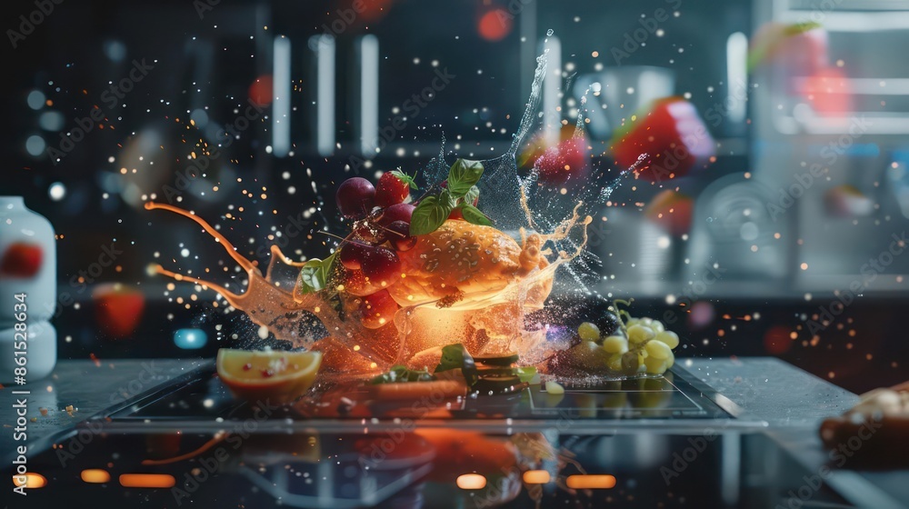 Aufkleber futuristic digital dashboard featuring a dynamic food splash animation with plenty of space for copy