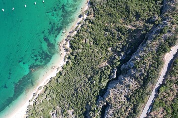 Landscape drone photography of ocean and forest nature arrabida atlantic ocean from above portugal