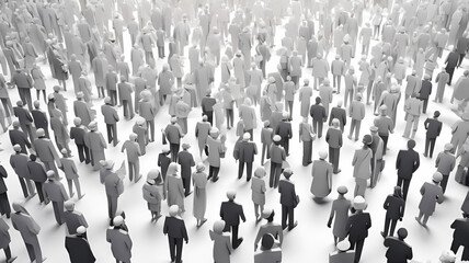 Naklejka premium Large crowd of diverse people, grey and black paper cut out style