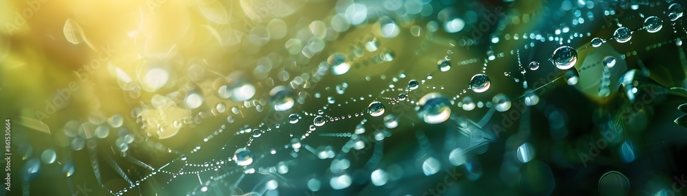 Sticker delicate and intricate natural artwork raindrops on spider web in closeup