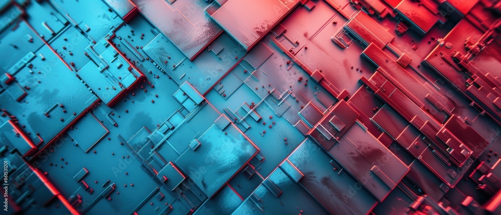 Aufkleber abstract geometric digital background with vibrant blue and red squares in a 3d futuristic design. m