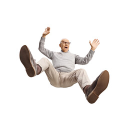 Scared elderly man with falling and screaming