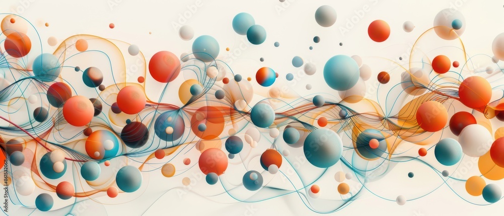 Aufkleber colorful abstract spheres and lines composition. modern art design with various shapes in vibrant hu