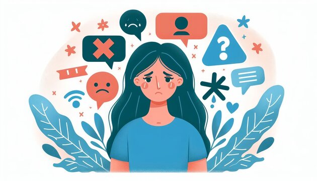 Illustration Of Teenage Girl Navigating Body Image Concerns