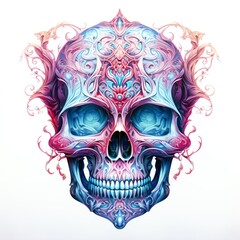 Intricate and colorful abstract skull artwork with vibrant, detailed patterns illustrating a blend of art and imagination.