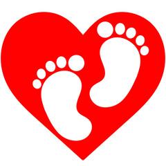 Baby footprint in heart shape isolated on white