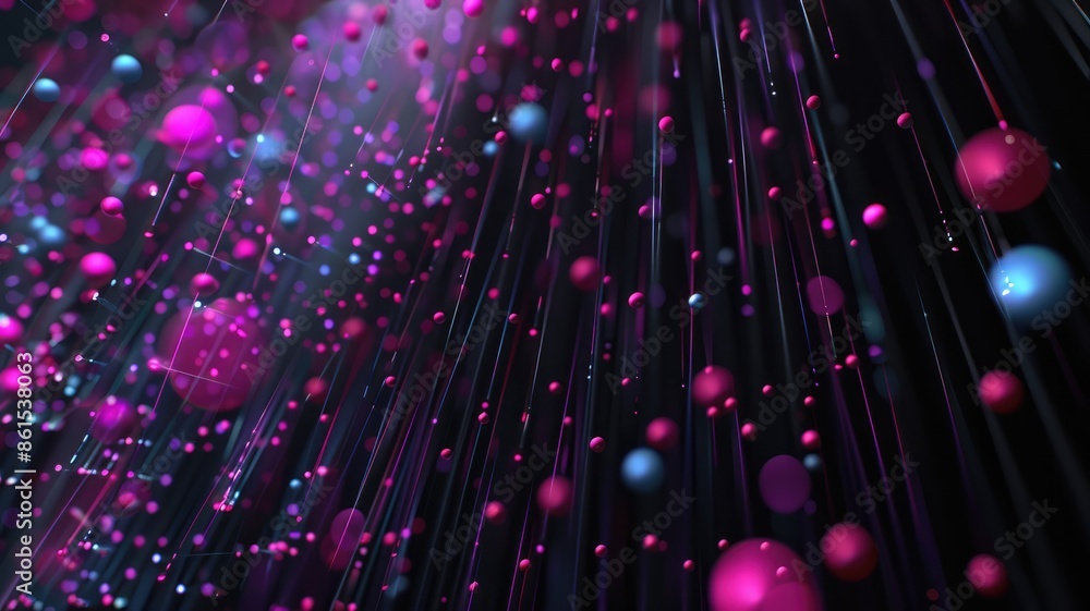 Poster abstract digital waves with glowing pink and blue dots on a dark background. digital art of wave mad
