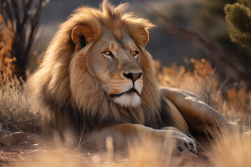 Lion in natural environment ultra-realistic photograph