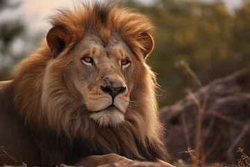 Lion in natural environment ultra-realistic photograph