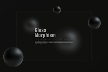 Website landing page template in glass morphism style. Horizontal presentation screen with the effect of glass overlay on spheres with a gradient.