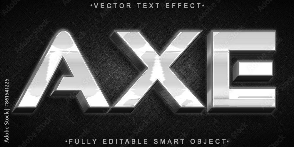 Poster silver shiny axe vector fully editable smart object text effect